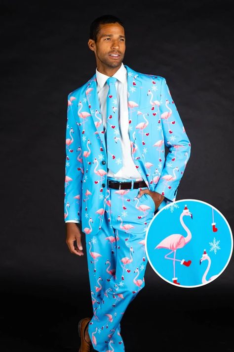 Christmas Flamingo Suit | The Swingers Soiree Flamingo Suit, Christmas Blazer, Love You Funny, Crazy Party, Christmas Flamingo, Christmas Jacket, Plus Fours, Flamingo Dress, Christmas Suit