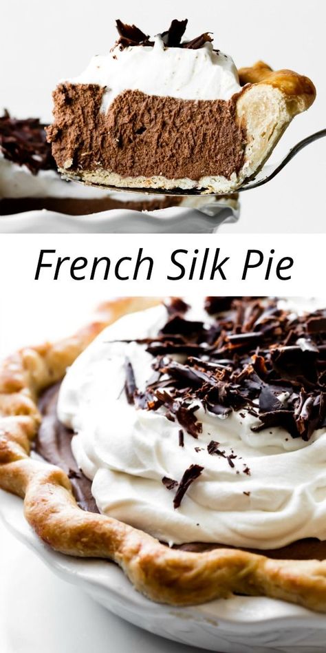 Best Flaky Pie Crust, French Silk Pie Recipe, Silk Pie Recipe, Yummy Pies, Mousse Filling, French Silk Pie, Pie Chocolate, Fresh Whipped Cream, Dessert Mousse