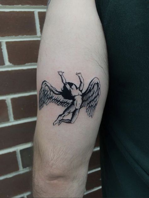 Icarus Led Zeppelin Tattoo, Led Zeppelin Icarus Tattoo, Homestead Tattoo, Led Zeppelin Tattoo, Fallout Tattoo, Metallica Tattoo, Icarus Tattoo, Rock Tattoo, Traditional Style Tattoo