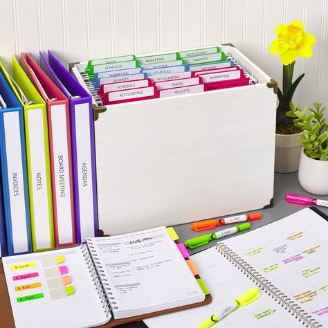 Color coding can be an excellent way to categorize and organize. Whether it be for work, school, or home, this method helps you to visualize and make life a whole lot easier! Check out these bright Avery products and create your own personal color coding system. Binder Holder Organizing Ideas, Color Coding Organization, Binder Storage Ideas Office, Address Book Ideas, Binder Organization Ideas For Work, Office Supply Organization At Home, Cubicle Organization Workspaces, Document Organization Filing System, Filing System Ideas