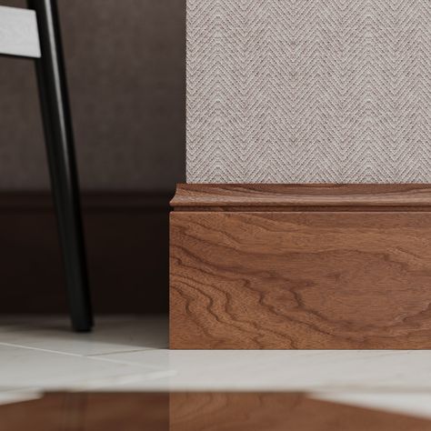 High-quality skirting boards made of high-hardened HMR MDF varnished or wooden. Custom production. Classic Baseboards, Wood Baseboards And Trim, Skirting Board Ideas, Front Wall Tiles, Wall Tiles Ideas, Wood Skirting, Aesthetic Wishlist, Wall Tile Ideas, Decoration Things