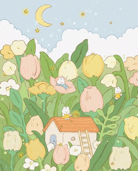 Kawaii Garden Illustration, Cute Nature Illustration, Picnic Illustration Drawings, Cute Widget Photos, Strawberry Room, Illustration Art Cute, Spring Illustrations, Bujo 2023, June Art