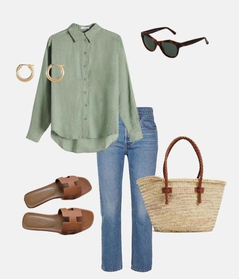 Linen Shirt Outfit, Shirt Outfit Ideas, Postpartum Fashion, Green Linen Shirt, Classy Yet Trendy, Classic Style Outfits, Queen Fashion, Transition Outfits, Neutral Outfit