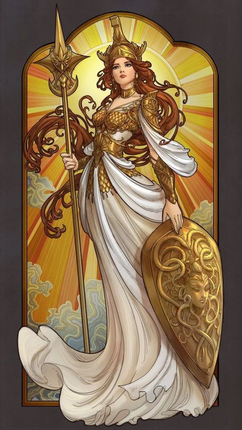 Greek Goddesses Drawing, Athena Greek Goddess, Greek Goddess Art, Ancient Greek Goddess, Art Nouveau Illustration, Greek Gods And Goddesses, Greek Mythology Art, Greek And Roman Mythology, Athena Goddess