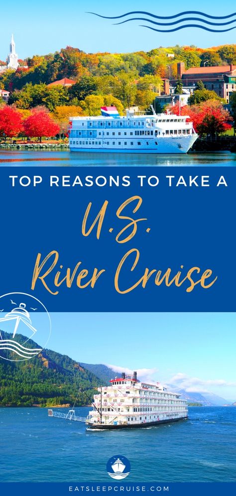 While you are probably familiar with the various river cruises that tout explorations in Europe and Asia, you do not need to leave the country to have the same enriching experience. In fact, 2020 might be the perfect year to explore one of America’s iconic rivers on a US River Cruise. #USTravel #rivercruise #Americana #cruise #eatsleepcruise Best River Cruises, American Cruise Lines, River Cruises In Europe, Cruise Ideas, Packing List For Cruise, Cruise Excursions, Traveling Tips, Cruise Lines, Cruise Destinations