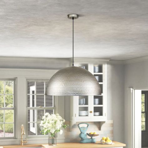 Williston Forge Batista 1 - Light Single Dome Pendant | Wayfair Silver Pendant Lights Over Kitchen Island, Pendant Lights Over Kitchen Island, Lights Over Kitchen Island, Kitchens Ideas, Dome Pendant Light, Island Light Fixtures, Dome Pendant Lighting, Dome Lighting, Island Lights