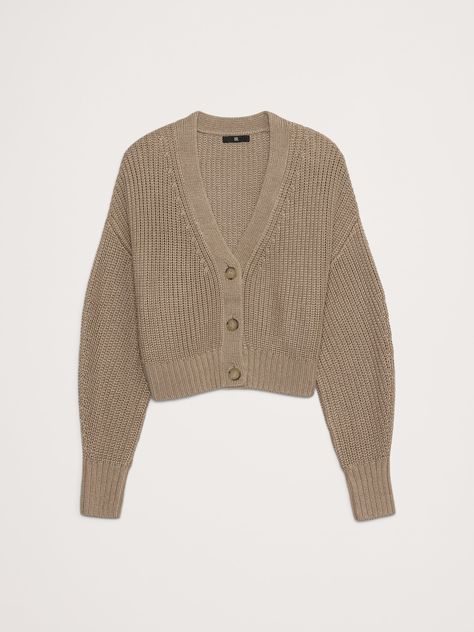 Oversized Cropped Cotton Cardigan | Banana Republic Half Cardigan, Mercerized Cotton Yarn, Chunky Cardigan, Ribbed Texture, Oversized Cardigan, Cotton Cardigan, Cropped Cardigan, Cotton Yarn, First Look