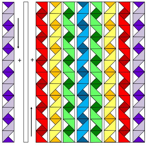 Ribbon Quilt Block Free Pattern, Ribbon Quilt Pattern Free, Easy Quilt Borders, Ribbon Quilts, Rainbow Ribbons, Half Square Triangle Quilts Pattern, Triangle Quilt Pattern, Ribbon Quilt, Quilting Designs Patterns