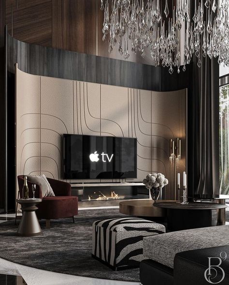 ELEGANCE ELEVATED: A JOURNEY INTO LUXURY LIVING ROOM DESIGN - Covet Collection Luxury Tv Wall, Tv Feature Wall, Feature Wall Design, Living Tv, Tv Room Design, Luxury Living Room Design, Tv Wall Design, Tv Unit Design, Living Room Tv Wall