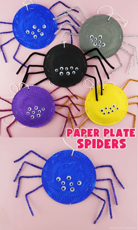 These colorful spiders are so simple for kids to make with paper plates, pipe cleaners and googly eyes. Hang them up for an easy Halloween decoration. #iheartcraftythings Paper Plate Spider, Kids Crafts Toddlers, Spider Craft, Halloween Craft Activities, Spiders Halloween, Books For Women, Halloween Crafts Preschool, Spider Crafts, Halloween Crafts For Toddlers