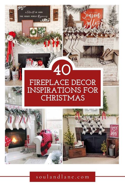 Let the holiday spirit blaze bright with fireplace decor inspirations. Dive into designs that pair traditional elements with fresh touches, ensuring your fireside moments are enveloped in Christmas coziness and cheer. Traditional Christmas Fireplace Decor, Fireplace Christmas Decor Ideas, Oversized Socks, Fireplace Christmas Decor, Winter Fireplace, White Mantel, Fireplace Christmas, Winter Artwork, Vintage Fireplace