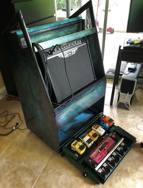 Guitar Organization, Guitar Storage Cabinet, Guitar Amp Cabinet, Guitar Amp Stand, Amp Furniture, Diy Guitar Amp, Amp Stand, Music Obsession, Guitar Storage