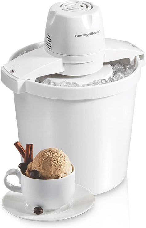 Amazon.com: Hamilton Beach Electric Automatic Ice Cream Maker & Frozen Yogurt Machine, Makes Custard, Sorbet, Gelato and Sherbet, 4 Quart, White: Home & Kitchen Homemade Ice Cream Maker, Chopped Fruit, Frozen Yogurt Machine, Electric Ice Cream Maker, Yogurt Makers, Ice Cream Mixture, Ice Cream Makers, Frozen Custard, Cold Desserts