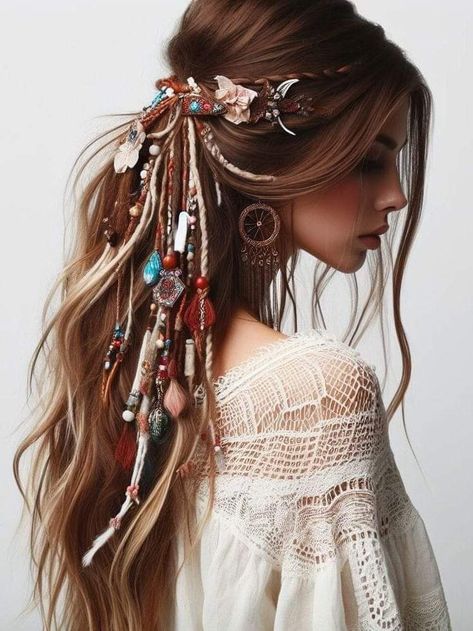 Lolla Outfits, Κούρεμα Bob, Boho Queen, Look Boho Chic, Estilo Hippy, Mode Hippie, Quinceanera Hairstyles, Hippie Hair, French Braid Hairstyles