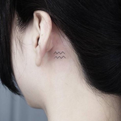 Tattoo Ideas Zodiac, Small Hip Tattoos Women, Aquarius Symbol Tattoo, Zodiac Sign Symbols, Behind The Ear Tattoo Ideas, Aquarius Symbol, International Tattoo, Tattoo Behind Ear, Behind The Ear Tattoo