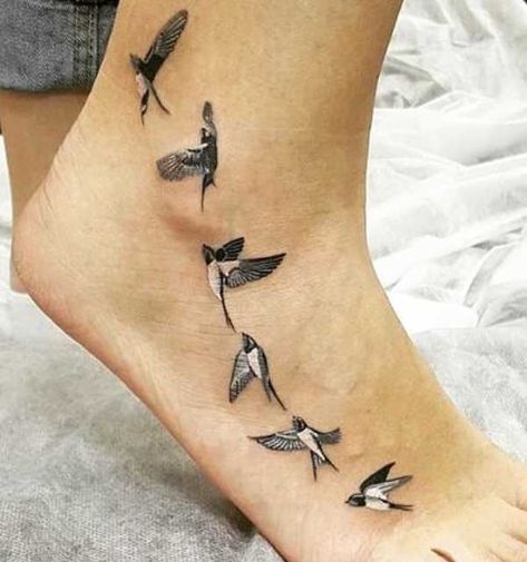 Flying Birds Bird Ankle Tattoo, Croatian Quotes, Swallow Bird Tattoos, Tiny Bird Tattoos, Bird Tattoos For Women, Vogel Tattoo, Bird Tattoo Wrist, Flying Bird Tattoo, Ankle Tattoo Designs