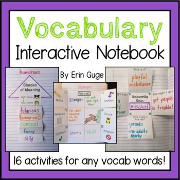 Vocabulary Interactive Notebook for Any Words: 16 Activities for Grades 2-5 Word Study Activities 3rd Grade, Vocab Activities Elementary, Vocabulary Notebook Ideas, Teaching Vocabulary Activities, Vocabulary Activities Elementary, Interactive Notebook Ideas, Vocabulary Interactive Notebook, Races Writing Strategy, Vocabulary Notebook