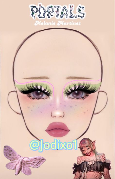 #melaniemartinez #portals #makeup #facechart Melanie Martinez Make Up Looks, Melanie Martinez Portal Outfits, Portals Tour Makeup Ideas, Melanie Martinez Eye Makeup, Melanie Martinez Portal Make Up, Melanie Martinez Trilogy Tour Hair Ideas, Portals Makeup Look, Makeup For Melanie Martinez Concert, Melanie Martinez Trilogy Tour Makeup Ideas