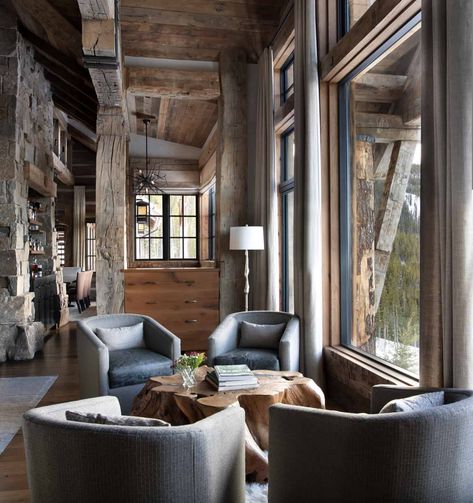 Rustic Mountain Homes, Mountain Home Interiors, Sky Architecture, Mountain Interiors, Cabin Living Room, Big Sky Montana, Modern Rustic Homes, Cabin Interiors, Mountain Living