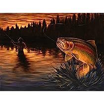 Fly Fishing Pictures, Trout Painting, Rainbow Trout Fishing, Fly Fishing Art, Trout Fish, Fishing Art, Personalized Canvas Print, Fishing Pictures, Watercolor Fish