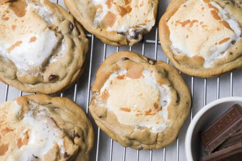 I Made Simone Biles' Favorite 4-Ingredient S'mores Cookies | The Kitchn Cookie Dough Hacks Store Bought, Store Bought Cookie Dough Recipes, Store Bought Dessert Hacks, Store Bought Cookie Dough Hacks, Smores Cookies Recipes, Natural Desserts, 4 Ingredient Cookies, Homemade Chocolate Chips, Homemade Chocolate Chip Cookies