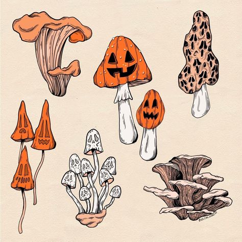 Autumn Tattoo, Funky Tattoos, Mushroom Tattoos, Tattoo Flash Sheet, Spooky Tattoos, Flash Tattoo, 1 Million, Creative Fabrica, Tatting