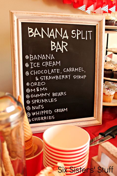 Banana Birthday Party, Ice Cream Party Ideas, Banana Split Bar, Banana Birthday, Monkey Birthday Party, Centerpieces Birthday, Funny Ice Cream, Banana Party, Ice Party