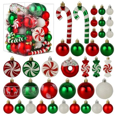 Christmas Tree Ornaments, Green Red White Christmas Ball Ornaments Set of 60 Pack Shatterproof Plastic Xmas Decorations for Home Party Tree Colorful Ornaments, Christmas Ball Ornaments, Buy Christmas Tree, Red White Christmas, Traditional Christmas Tree, White Ornaments, Christmas Ornaments Gifts, Christmas Style, Green Christmas Tree