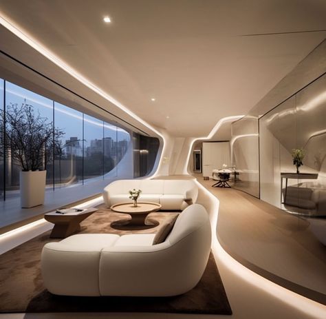 Home Innovations: An Amazing Futuristic Home Villa | Dream Home Inspiration Futuristic House Interior, Modern Futuristic House, Futuristic Living Room, Futuristic Apartment, Futuristic Interior Design, Futuristic House, Futuristic Home, Black Interior Design, Innovative Architecture