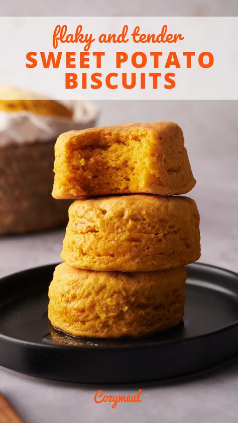 Tender and fluffy sweet potato biscuits have a hit of sweetness from the addition of sweet potatoes. Brushed with melted butter, these sweet potato biscuits are a great autumn side dish. Sweet Potato Drop Biscuits, Sweet Potatoes Biscuits, Sweet Potato Biscuit, Sweet Potato Biscuits Easy, Sweet Potato Cookies Recipes, Sweet Potato Biscuits Recipe, Potato Biscuits Recipe, Sweet Yams, Sweet Potato Butter