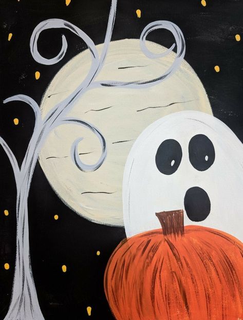 Family Halloween Painting Ideas, Painting Ideas Easy Simple Halloween, Halloween Paint Night Easy, Halloween Canvas Paintings Easy Diy, Sunsets Paintings Easy, Spooky Paintings Easy Canvas, Kids Halloween Painting Ideas On Canvas, Halloween Acrylic Painting Ideas Easy, Halloween Canvas Paintings For Kids