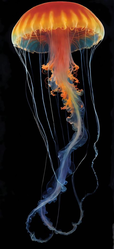 Australian Box Jellyfish, Jellyfish Real Photo, Sea Horses Aesthetic, Jellyfish Pictures Underwater, Orange Sea Creatures, Glowing Jellyfish Art, Beautiful Marine Life, Pretty Beta Fish, Jellyfish Reference Photo