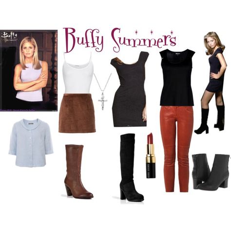 Buffy Summers Outfits by lizzynupa on Polyvore featuring Express, Backstage, Emporio Armani, American Vintage, Isabel Marant, Opening Ceremony, Seychelles, L'Autre Chose, n.d.c. and Bobbi Brown Cosmetics Buffy Summers Outfits, Vampire Slayer Outfits, Buffy The Vampire Slayer Outfits, Buffy Costume, Buffy Outfits, 90s Fancy Dress, Buffy Style, Character Fashion, 90s Tv