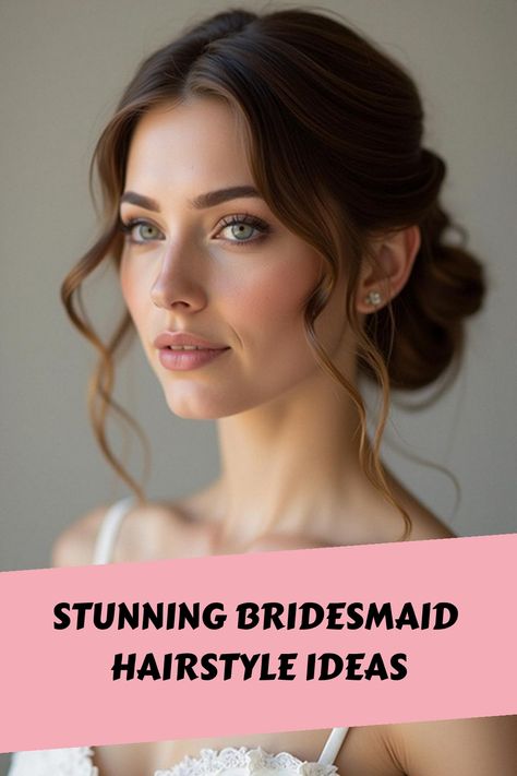 Stunning Bridesmaid Hairstyle Ideas Bridesmaid Hair From Front View, Bridesmaids Hairstyles Long Hair, Older Bridesmaid Hairstyles, Best Hair For Strapless Dress, Wedding Makeup And Hair Ideas, Braided Hairstyles Wedding Bridesmaid, Bridesmaid Updo Long Hair, Half Pulled Back Wedding Hair, Bridal Updo Dark Brown Hair