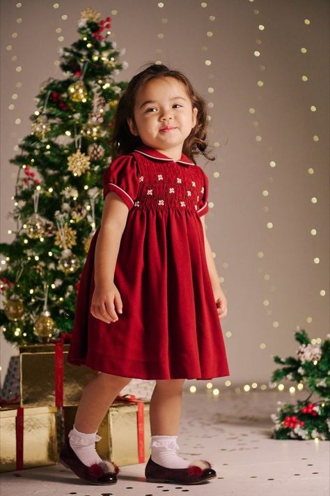 hand-embroidered dress, girl dress, christmas outfit Toddler Girls Christmas Dress, Christmas Embroidery Dress, Christmas Frocks For Kids, Kids Christmas Outfits Girls, Christmas Kids Outfits, Holiday Toddler Outfits, Girls Smocked Christmas Dress, Christmas Theme Dress, Toddler Girl Christmas Dress