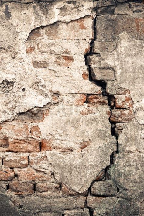 Old Brick Wall, Cracked Wall, Break Wall, Rock Textures, Brick Texture, Texture Inspiration, Texture Photography, Faux Brick, Old Bricks