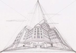 This is a three point perspective piece in worms eye view. Worm's Eye View Drawing, 3 Point Perspective, Three Point Perspective, Images Pop Art, Worms Eye View, Perspective Sketch, Perspective Drawing Architecture, Perspective Drawing Lessons, Building Sketch