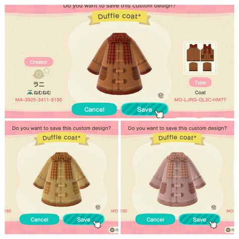 Animal Crossing Vintage Clothes, Acnh Winter Coat, Acnh Outfit Code Winter, Acnh Winter Clothes Code, Outfit Codes Animal Crossing, Acnh Thanksgiving Clothes, Acnh Coats Designs, Winter Animal Crossing Codes, Acnh Boy Clothes Codes