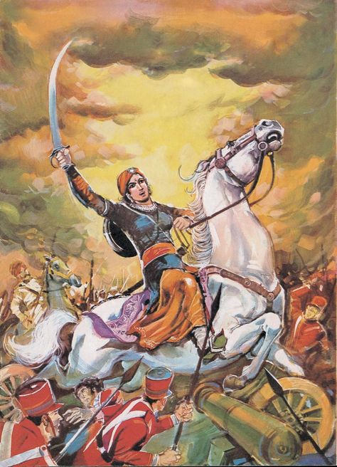 Rani Of Jhansi, Women Freedom Fighters, Amar Chitra Katha, Freedom Fighters Of India, Independence Day Drawing, Indian Freedom Fighters, Indian Comics, Indian Independence, India Painting