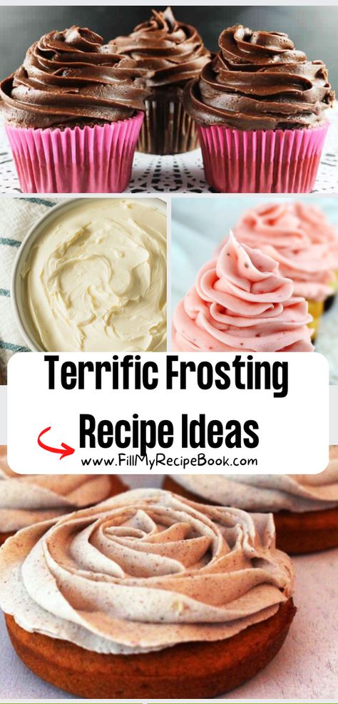 Terrific Frosting Recipe Ideas to create for your desserts of cakes and cupcakes. Easy powdered sugar, cream cheese, butter icing tips. Easy Icing Decorating Ideas, Icing Recipes For Cupcakes, Shelf Stable Frosting, Frosting Flavor Ideas, Homemade Frosting Easy Powdered Sugar, Flavored Frosting Recipes, Frostings For Cakes, Fondant Cupcakes Ideas, Best Icing For Cupcakes