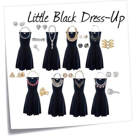 Look at this Little Black Dress with 8 different jewel combinations!! Pick your favourite for this New Year's Eve and get them here www.stelladot.com/sites/JessM Black Dress Accessories Jewelry, Little Black Dress Outfit Classy, Black Dress Jewelry Ideas, Neckline Necklace Guide, Black Dress Accessories, Necklace For Neckline, Dainty Fine Jewelry, Necklace Guide, Stella Dot Style