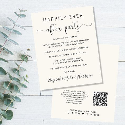 $1.45 | Budget QR Code Cream Wedding Reception Invitation #wedding reception invitation, happily ever after party, wedding website qr code, elopement eloping, we eloped we got married, reception only, swash script, budget inexpensive, rsvp online, cream Happily Ever After Party, Ever After Party, Pink Wedding Receptions, Popular Wedding Invitations, Qr Code Wedding, Rsvp Online, Reception Invitation, Wedding Reception Design, Wedding Reception Invitations