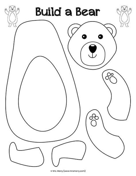 Bear Crafts Preschool, Flower Hacks, Bears Preschool, Bear Template, Teddy Bear Crafts, Bear Craft, Teddy Bear Day, Free Printable Crafts, Bear Coloring Pages