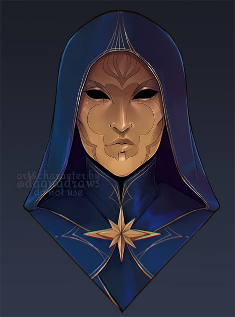 Cloak Drawing Character Design, Trickster God Art, Masked Dnd Character Art, Masked Figure Art, Divine Sorcerer, Face Markings Character Design, Dnd Masked Character, Dnd Masquerade, Cloaked Character Design