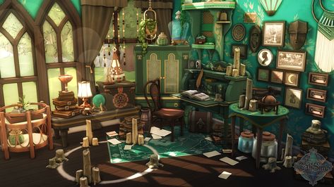 Sims 4 Cc Witch Wallpaper, Witch Apartment, Sims 4 Witch House, Witch House Interior, Witch Hut, Witchy Room, Witch Room, Sims 4 House Plans, Sims 4 House Building