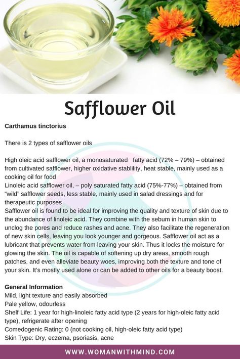 Safflower Oil General Information and Beauty DIY #diy #diybeauty #essentialoils Safflower Oil Benefits, Carrier Oils For Skin, Essential Oil Perfume Blends, Perfume Blends, Natural Oils For Skin, Essential Oil Carrier Oils, Essential Oils Herbs, Oil For Hair, Oil Perfume