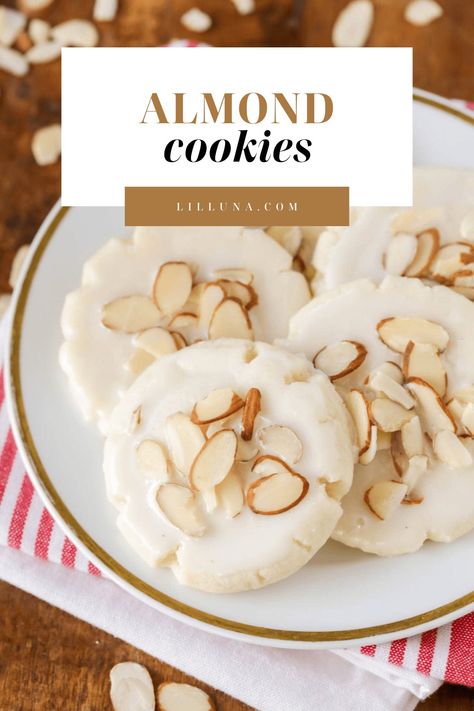 Tasty almond cookies are soft and a bit chewy. They are easy to make, FULL of flavor, and are sure to be a family fav in no time. #almondcookies #almond #cookies #cookierecipe #chewycookies Almond Meltaway Cookies, Almond Cookie Recipe, Soft Almond Cookies, Almond Cookie, Gooey Chocolate Chip Cookies, Almond Meal Cookies, Almond Toffee, Candied Almonds, Frozen Cookie Dough