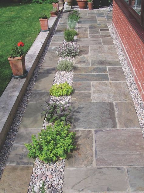 Decking Or Paving, Paving Front Of House, Paving Stone Patio Diy, Cottage Paving Ideas, Patio Paving Stones, Garden Patio Design Ideas, Garden Paving Slabs Patio Ideas, Patio Paving Ideas Inspiration, Outdoor Paving Ideas Courtyards