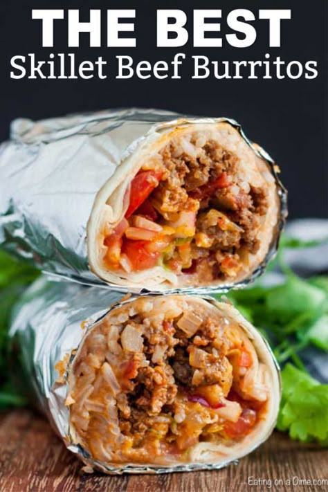 Ground Beef Burrito Recipe, Beef Burrito Recipe, Recipe With Rice, Cube Steak And Gravy, Beef Burrito, Burrito Recipe, Freezer Friendly Meals, Burritos Recipe, Dinner With Ground Beef