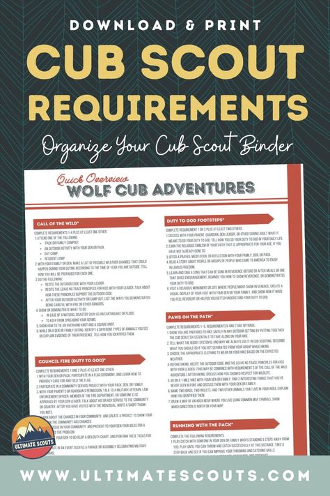 Download and print today a quick overview of all of the Wolf Cub Scout Requirements. Keep it in your binder for quick reference. Cub Scouts Wolf, Wolf Scouts, Cub Scout, Call Of The Wild, Fashion Organization, Time Saver, Cub Scouts, The Wolf, Getting Organized